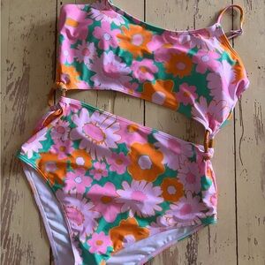 Pink Lily Floral Swimsuit L
